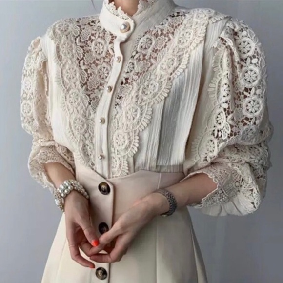 Lace blouse floral womens clothing long sleeve - Picture 2 of 10